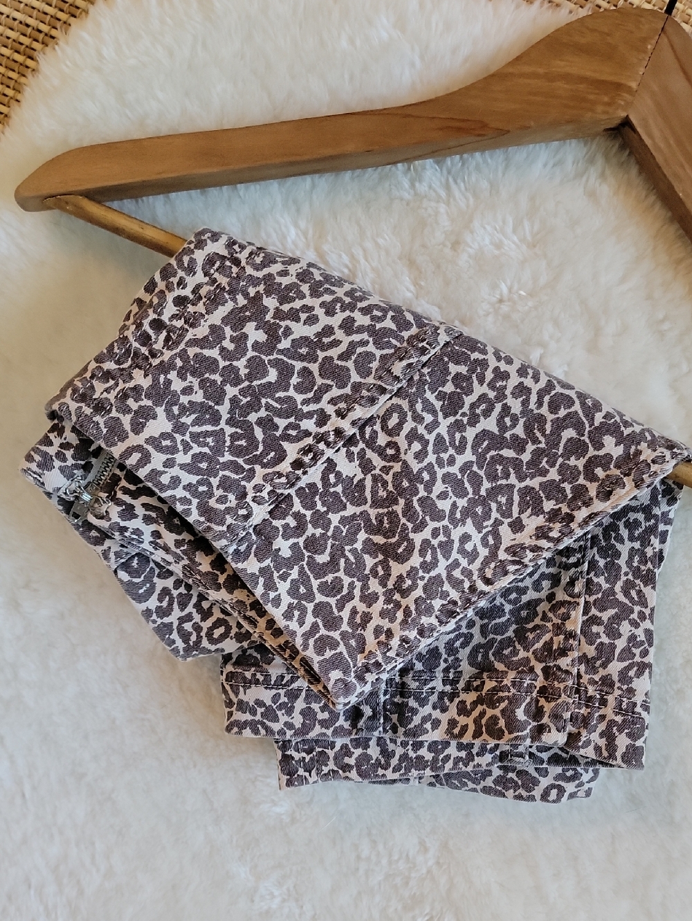 Free People Denim Taupe & Cream Leopard Print Skirt